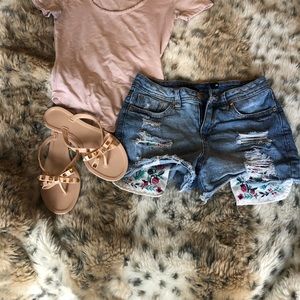 Francesca’s distressed embroidered shorts